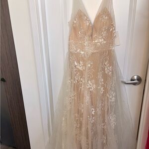 Mori Lee Nude and White Embroidered Wedding Dress